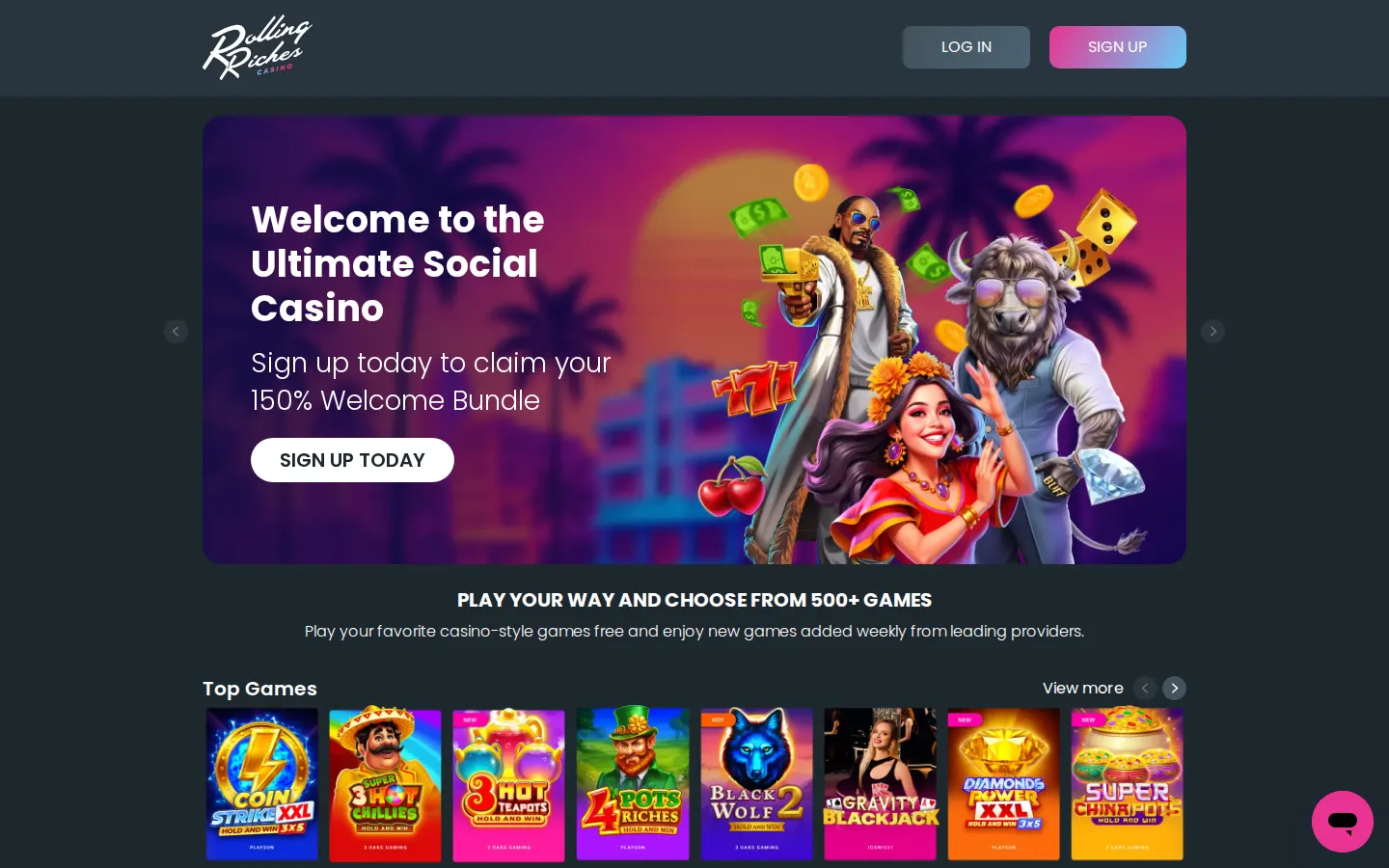 Screenshot of the Rolling Riches website